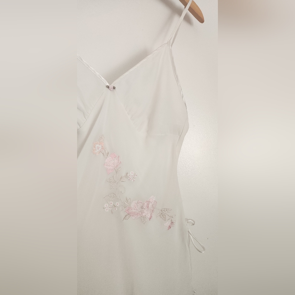 Vintage Expressions By California Dinasty White Mini‎ Slip Dress Pink Embroidery - Picture 3 of 6